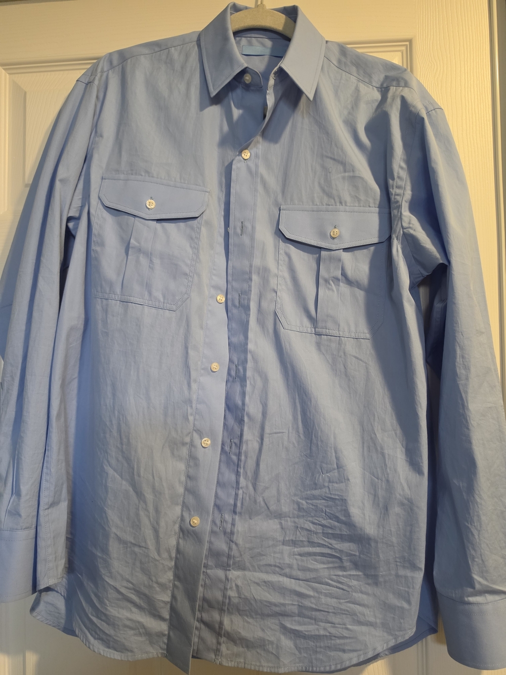 WARDROBE.NYC Light Blue Button-Front Shirt with Chest Flaps